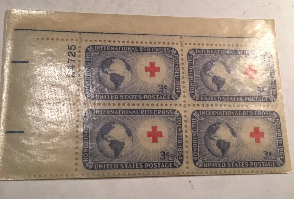 BLOCK OF 4 International Red Cross 3 Cent UNITED STATES POSTAGE STAMPS - Image 1 of 1