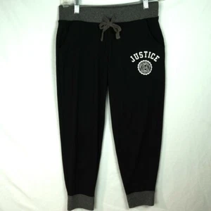 Justice Girl's Black Gray Joggers Girls Size 18 Elastic Waist Drawstring - Picture 1 of 4
