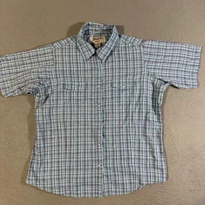 Camicia western Wrangler a quadri donna XL manica corta blu check perla snap - Foto 1 di 6
