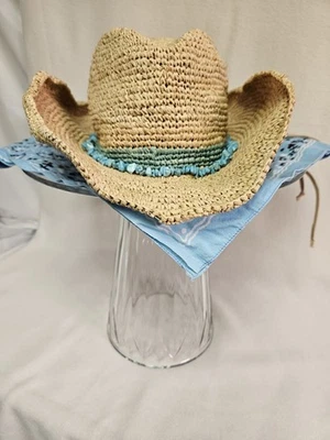 Sombrero de Vaquero Wallaroo Para Mujer Tahití Talla M Rafia Paja Parasol Occidental Ajustable Foto 1 de 4