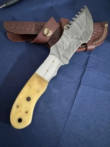 Damascus Steel Full Tang Camel Bone Tracker Knife Sale - Picture 1 of 5