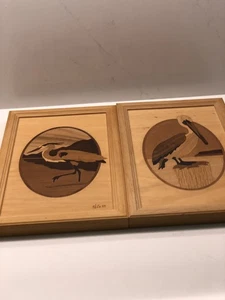 Jeff Nelson Hudson River Intarsien Holz Intarsien Kunst Pelikan Reiher Pai Handarbeit - Bild 1 von 4
