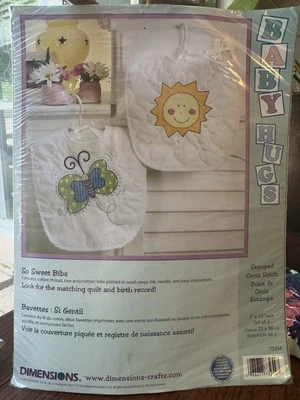 Dimensions So Sweet Bib Stamped Cross Stitch Kit - Sun & Butterfly Design - Image 1 of 4