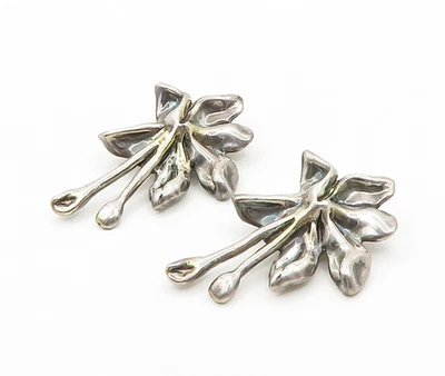 DESIGNER 925 Silver  Vintage Sculpted Floral Motif Non Pierce Earrings  EG9701 - Image 1 of 4