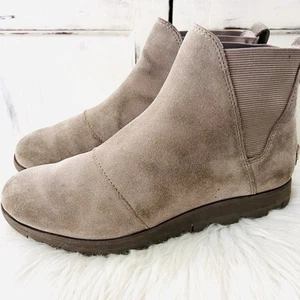Sorel Harlow Neutral Grayish Brown Leather Chelsea Ankle Boots Womens Size 8 - Picture 1 of 9