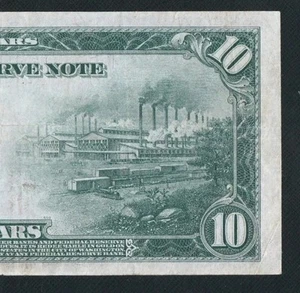 BEAUTIFUL 7 DIGIT SERIAL NUMBER BURKE/HOUSTON KANSAS CITY 1914 $10 FRN - Picture 1 of 3