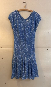 EAST LIFESTYLE Dress 12 Indigo Blue Floral Silver Hand Block Printed Cotton - Picture 1 of 16
