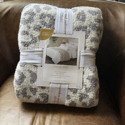 Cupcakes and Cashmere Gray and White Animal Print Queen Feather Knit Blanket  - Image 1 of 4