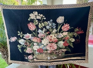 Vintage Tapestry Jacquard Wool 57.5" x 37″ Floral WARA Certified Belgian Textile - Picture 1 of 7