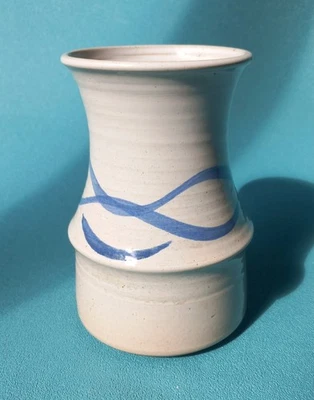 Vintage POG Pottery Blue and Light Grey Vase 14.5cm High Good Condition No Chips - Image 1 of 4