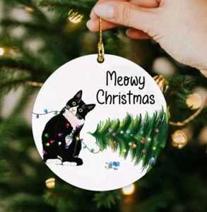 Smoking Katze Weihnachtsschmuck Acryl flach 2D Geschenkanhänger NEU kostenloser Versand 2,8 Zoll - Bild 1 von 2