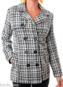 Gray Blend Houndstooth Double Button Front Jacket/Peacoat/Coat S/M/L/XL - Picture 1 of 2