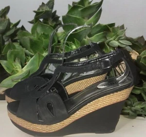Bucco black wedge Woven straw sandals Women’s Size 10 NWOT - Picture 1 of 7