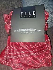 Elle Home Plush Blanket Red Fair Isle Oversized XL 60” x 70” New cozy fleece - Picture 1 of 3