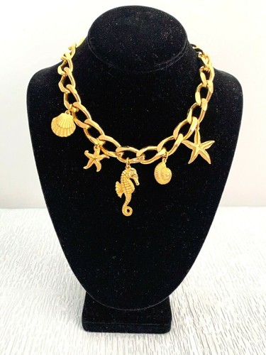 "Collana Ciondoli Mare Vintage Christian Dior Tono Oro Catena Pesante 16""