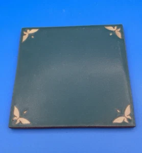 Arts & Crafts Mission Style VAN BRIGGLE Butterflies ART TILE 6x6" Teal Green - Picture 1 of 8