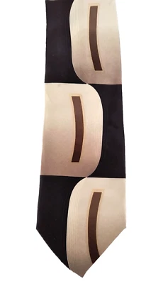 NWT Antonio Ricci Tie Men's Short Style Retro Silk Brown Black Ivory Abstract - Image 1 of 4