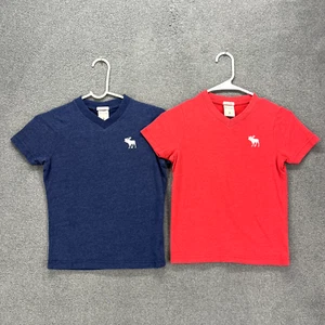 2x Abercrombie Fitch T Shirt Boys Small Blue Red Big Moose Logo Muscle Kids - Picture 1 of 21