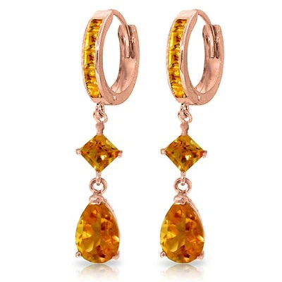 5.62 Carat 14K Solid Rose Gold Huggie Earrings Dangling Citrine Gemstone - Image 1 of 3