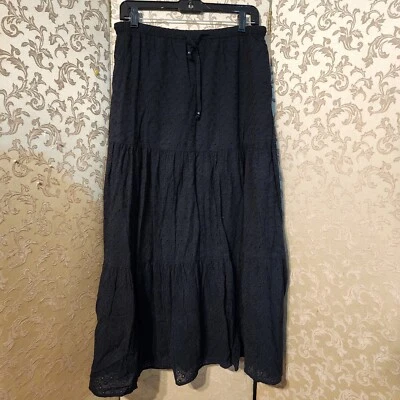 Maxi Falda Ralph Lauren Vintage Negra Floral Bordada con Ojales Talla Mediana M Foto 1 de 3