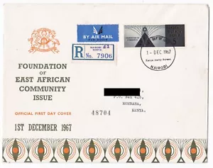 Registriertes Cover für den ersten Tag FDC Kenia Uganda Tansania 1967 Ostafrikanische Gemeinschaft - Bild 1 von 2
