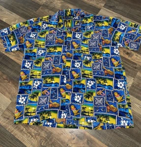 Round Bay Hawaiian Shirt Mens Large Blue Short Sleeve Button Up Front-Torn - Picture 1 of 10