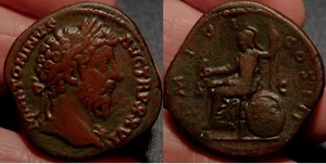 MRTWN Marcus Aurelius Sesterz AD171 Roma sitzend mit VIC GER auf Schild nicht aufgeführt - Bild 1 von 3