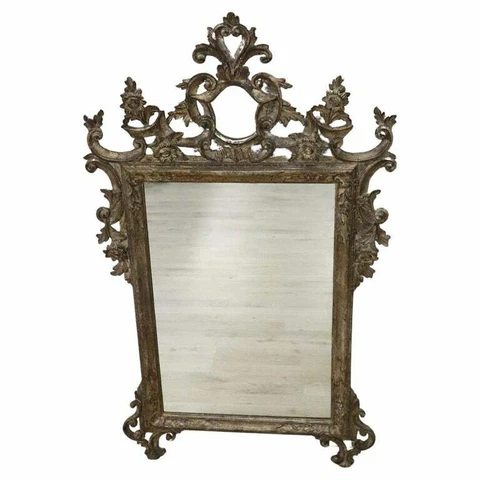 Early 20th Century Italian Louis XV Style Carved and Silvered Wood Wall Mirror Cover