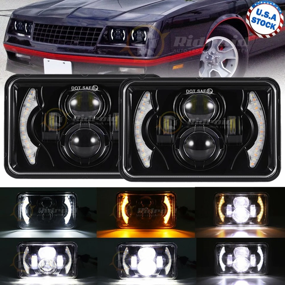 2x 4x6" DRL Hi-Lo Projector LED Headlight 120W For Chevy Mercury Plym Pontiac - Image 1 of 4
