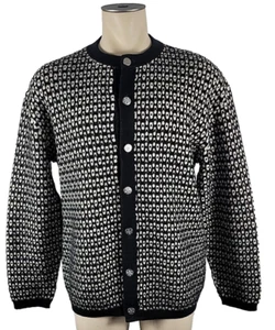 Vintage Nelson Knitting Mills Mens Black White Wool Cardigan Sweater Sz XL - Picture 1 of 5