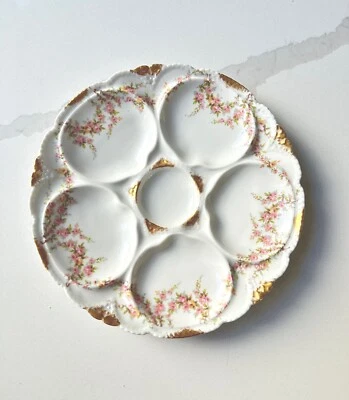 Piatto ostriche Theo Haviland Limoges Schleiger 145 rose rosa e gialle ottimo - Immagine 1 di 4