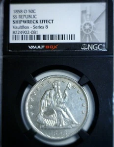 1858o BU NGC VAULT BOX SS Republik Schiffswrack sitzender Half Dollar Silbermünze - Bild 1 von 19