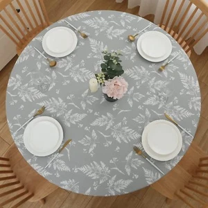 Round Vinyl Fitted Tablecloth With Flannel Backing Elastic Table Cloth Waterproo - Picture 1 of 7