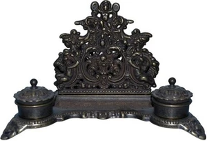 CALAMAIO DA SCRIVANIA  CON ANGELI IN BRONZO CALAMAIO DA TAVOLO IDEA REGALO  - Foto 1 di 1