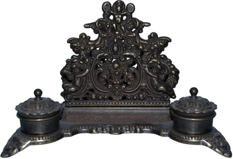 CALAMAIO DA SCRIVANIA  CON ANGELI IN BRONZO CALAMAIO DA TAVOLO IDEA REGALO  - Immagine 1 di 1