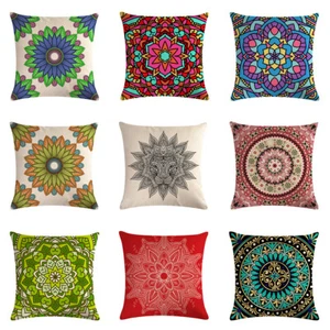 Throw Pillow Case Bohemian Style Mandala Cushion Cover Linen Cotton Home Decor - Picture 1 of 30