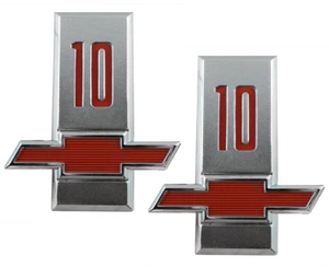 1963 Chevy C10 Pickup Truck Bowtie Fender Emblems PAIR, Brand New CHROME/RED - Picture 1 of 6