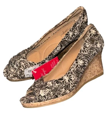 Dexflex Comfort Wedge Heels Sunflowers Floral Black White Women’s Sz 8.5 Comfort - Image 1 of 4