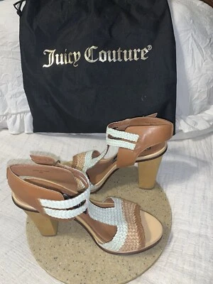 Juicy Couture Christina White Natural Caramel Woven Weave Wood Block Heels 8M - Изображение 1 из 4