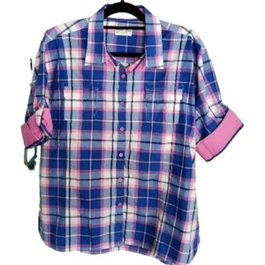 Thomas Cook Women's Blue Pink & White Short Sleeve Cotton Shirt - Size (18) - Picture 1 of 10