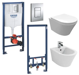 vanvilla Hänge WC spülrandlos SoftClose Bidet Luanda m. Grohe Vorwandelement SET - Bild 1 von 10
