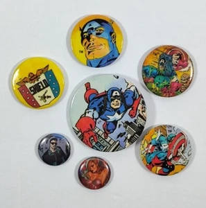 1980s Marvel Shield Captain America Punisher Pin Back Lot 7 Buttons - Bild 1 von 14