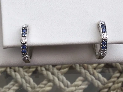 PENDIENTES AROS HUGGIES DIAMANTES ZAFIRO AZUL ORO BLANCO 14K VINTAGE LE VIAN Foto 1 de 4