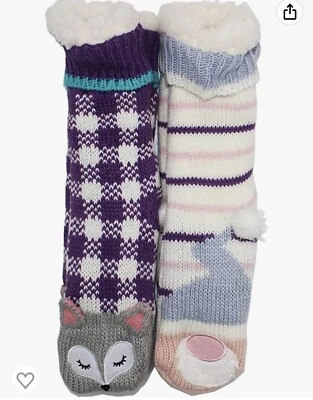jane & bleecker plushfill lined 2 pairs knit slipper socks Fox and Gnome