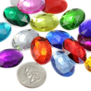 25x18mm Flat Back Oval Acrylic Rhinestones Plastic Costume Gem Craft 20 Pcs - Picture 1 of 94