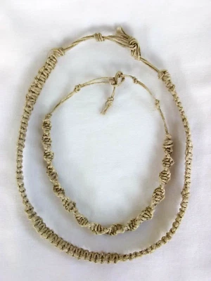 Juego de Tobillera Collar 16" Macramé Natural Cáñamo Ajustable Unisex 12" Boho Vendedor de EE. UU. Nuevo Foto 1 de 4