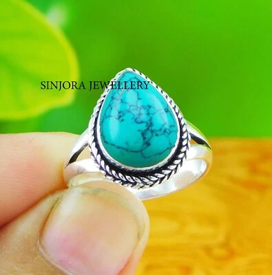 Turquoise Gemstone 925 sterling Silver Handmade Ring US size 5 to 13 - Image 1 of 3