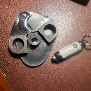 Cigar Punch Key Chain And Scissor Type Cigar Cutter With Case Stainless - Picture 1 of 9