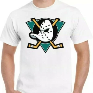 Mighty Ducks T-Shirt Ice Hockey Top Funny Movie Film Stick Puck Helmet 90s Retro - Picture 1 of 1