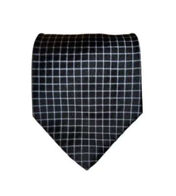Savile Row Necktie Tie Mens Black Silver Check Pattern Silk Designer Made in USA - Image 1 of 4